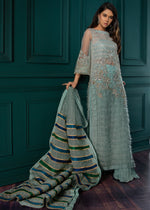 Pakistani Seafoam Embroidered Net Salwar Kameez (3-Piece) - Image 2