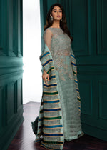 Pakistani Seafoam Embroidered Net Salwar Kameez (3-Piece) - Image 4