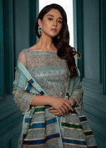 Pakistani Seafoam Embroidered Net Salwar Kameez (3-Piece) - Image 6