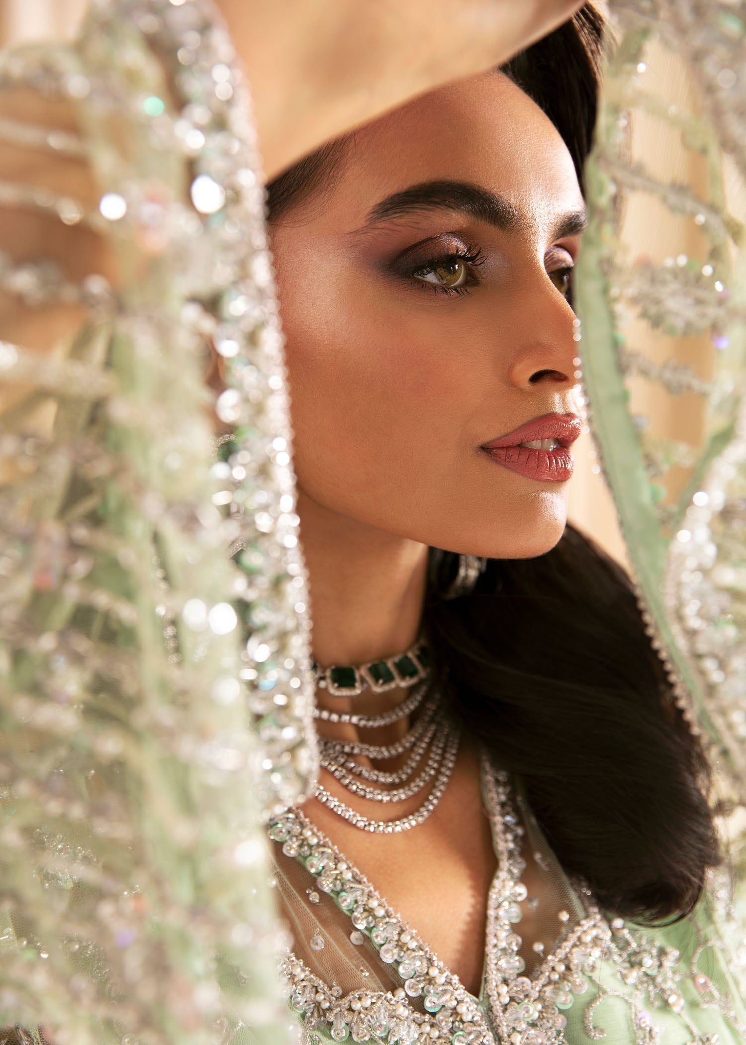 Indian Mint Green Embellished Net Long Shirt (3-Piece) - Image 4