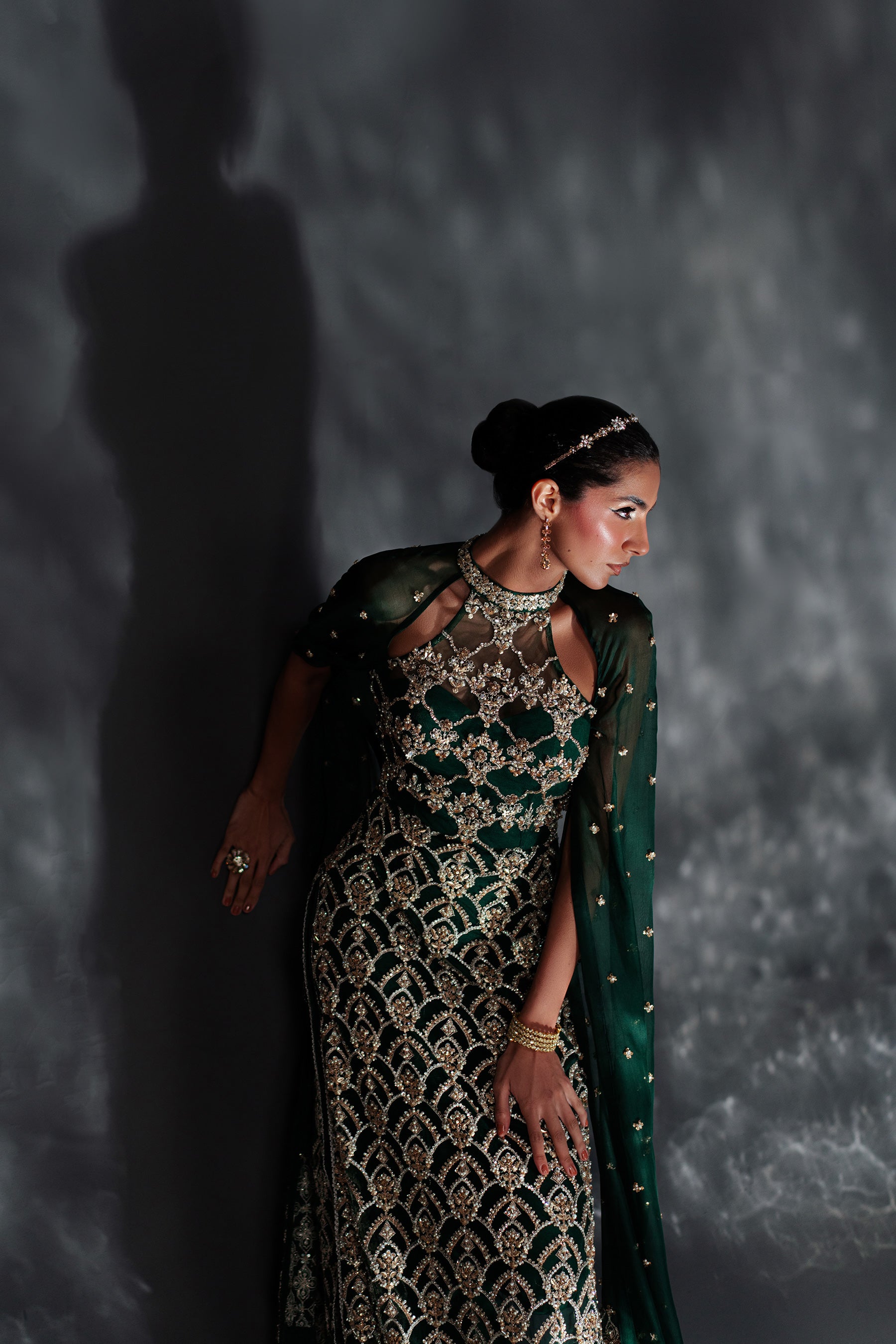 Deep Emerald Embellished Net Salwar Kameez (2-Piece) - Image 4