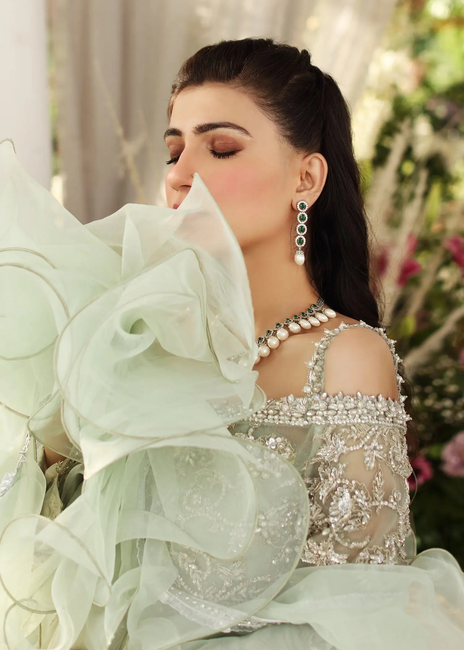 Mint Green Embellished Net & Silk Salwar Kameez (3-Piece) - Image 8