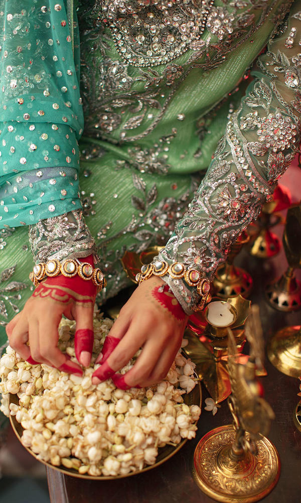 Pakistani Apple Green & Turquoise Embroidered Net Salwar Kameez (3-Piece) - Image 8