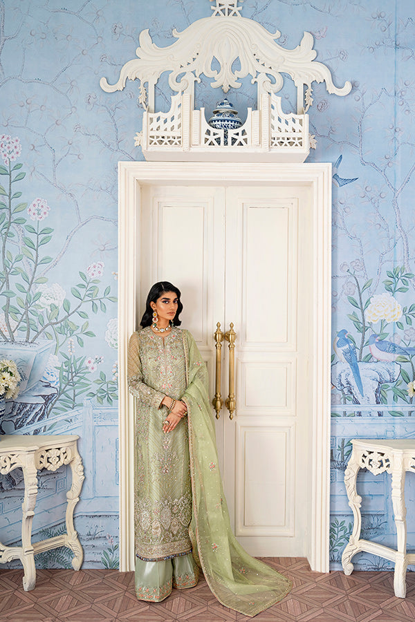 Pakistani Mint Embroidered Net Salwar Kameez (3-Piece) - Image 1
