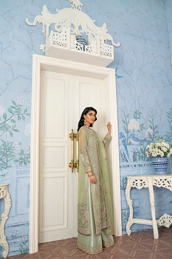 Pakistani Mint Embroidered Net Salwar Kameez (3-Piece) - Image 2