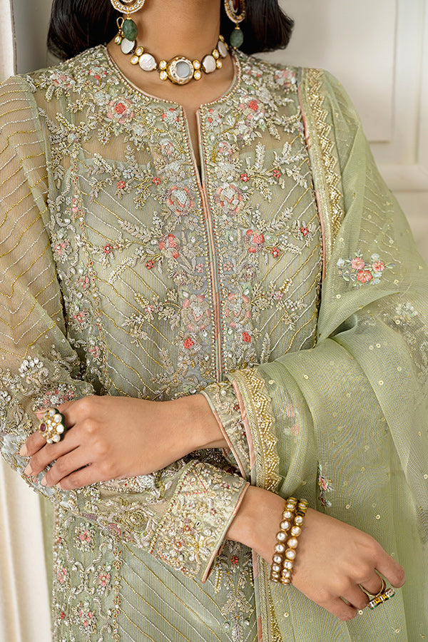 Pakistani Mint Embroidered Net Salwar Kameez (3-Piece) - Image 3