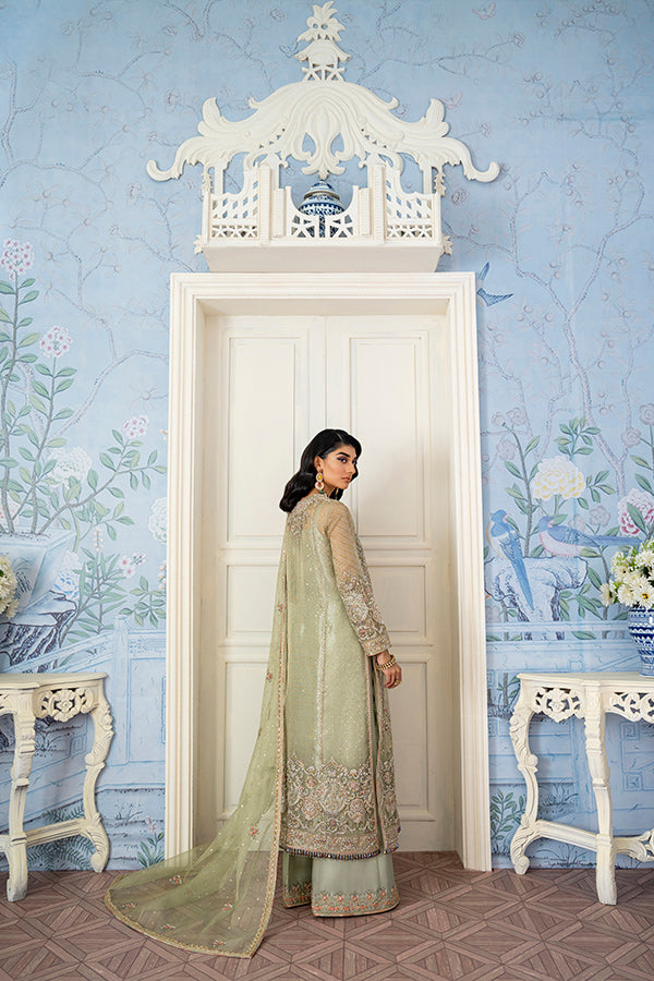 Pakistani Mint Embroidered Net Salwar Kameez (3-Piece) - Image 4