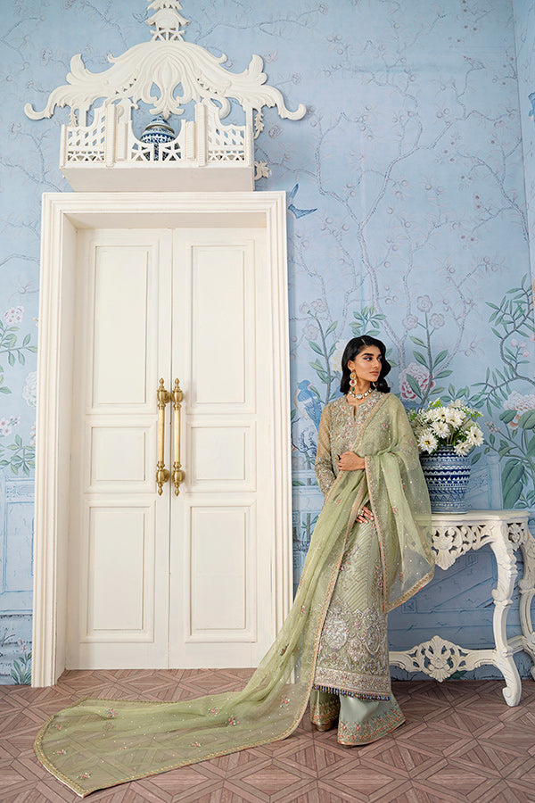 Pakistani Mint Embroidered Net Salwar Kameez (3-Piece) - Image 6