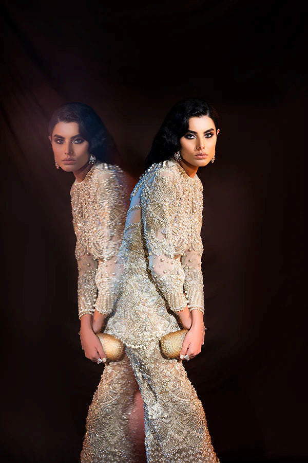 Pakistani Green Zardozi Net Silk-Blend Bridal Trouser Set (2-Piece) - Image 5