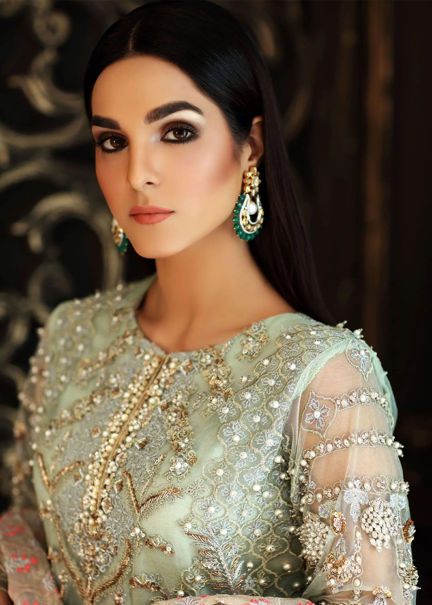 Pakistani Sea Green Zardozi Net Salwar Kameez (3-Piece) - Image 10