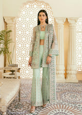 Pakistani Mint Green Hand-Embellished Organza & Net Jacket (3-Piece) - Image 2