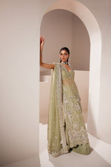 Sage Green Embellished Organza Salwar Kameez (3-Piece) - Image 5