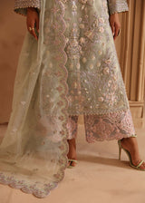 Pakistani Sage Green Hand-Embellished Organza Salwar Kameez (3-Piece) - Image 3