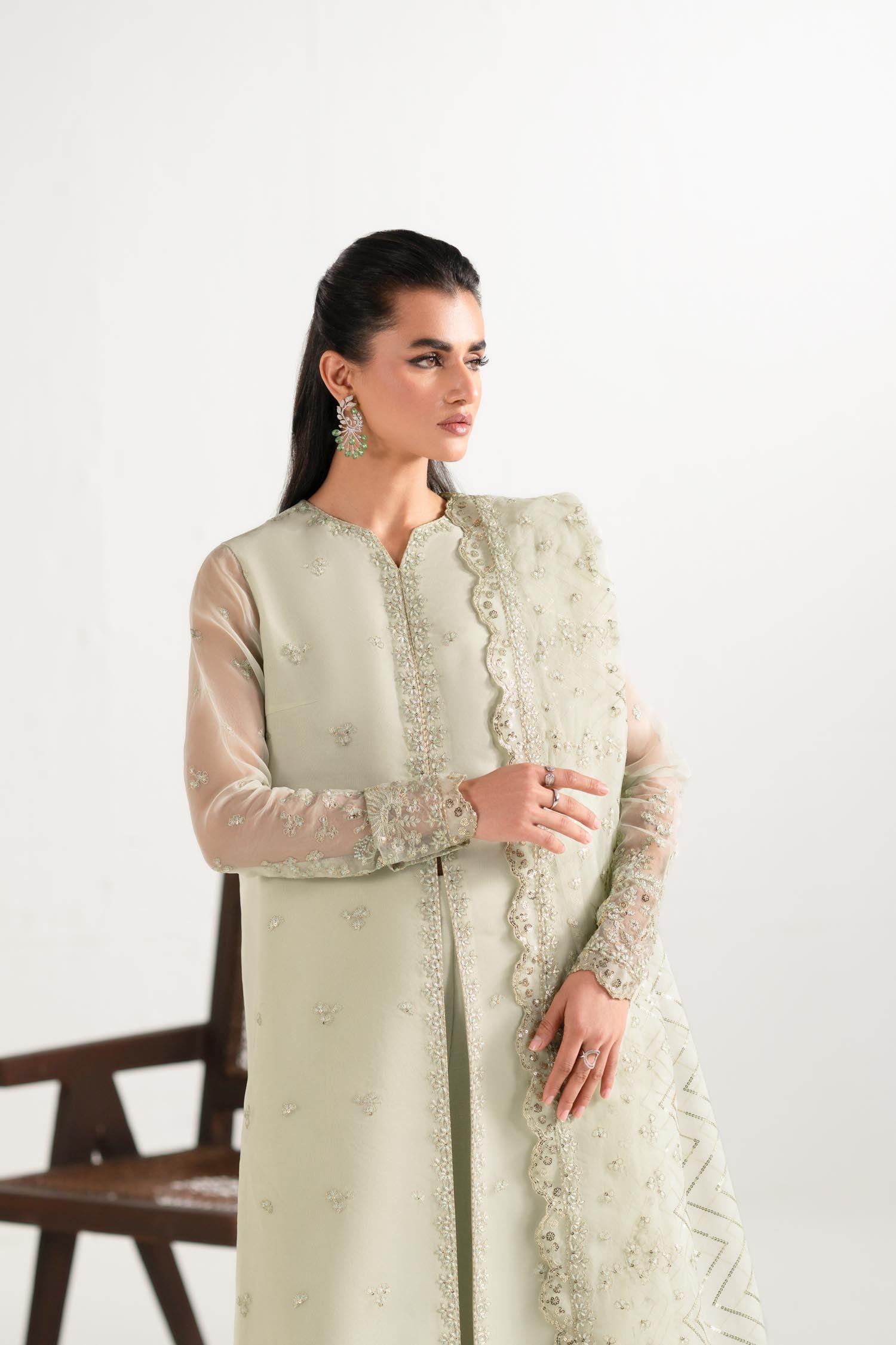 Pistachio Green Embroidered Organza Salwar Kameez (3-Piece) - Image 10