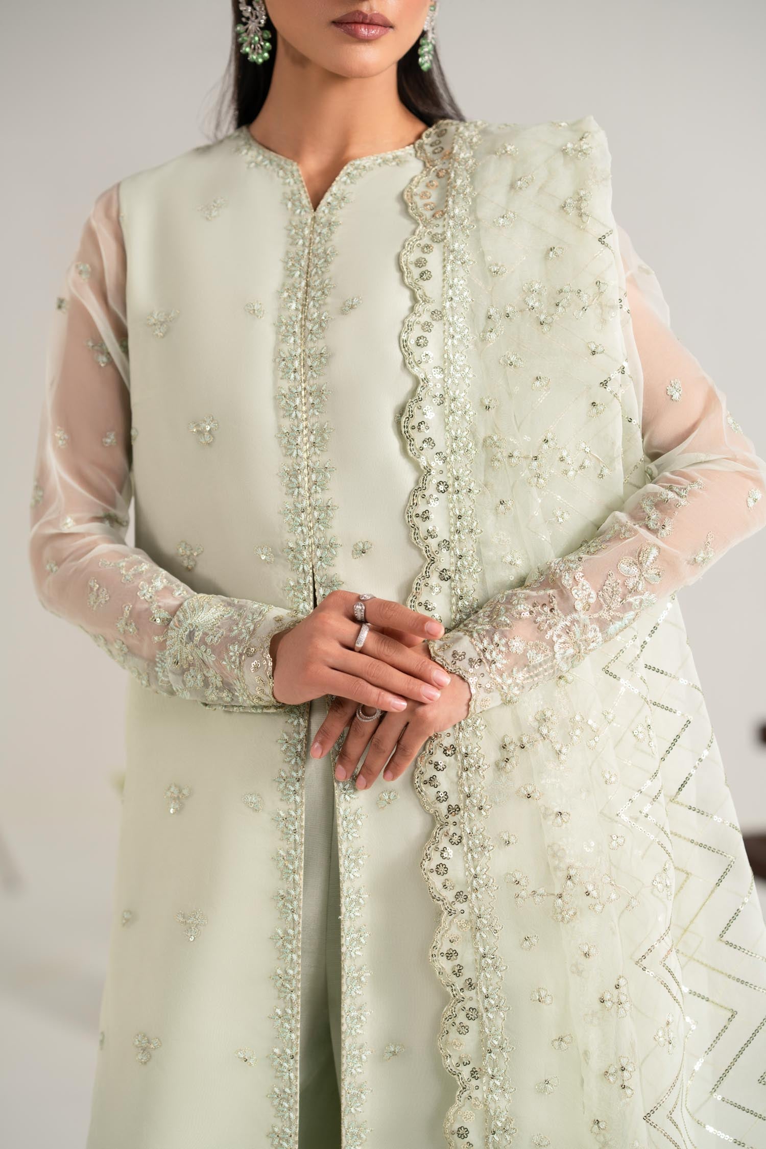 Pistachio Green Embroidered Organza Salwar Kameez (3-Piece) - Image 6
