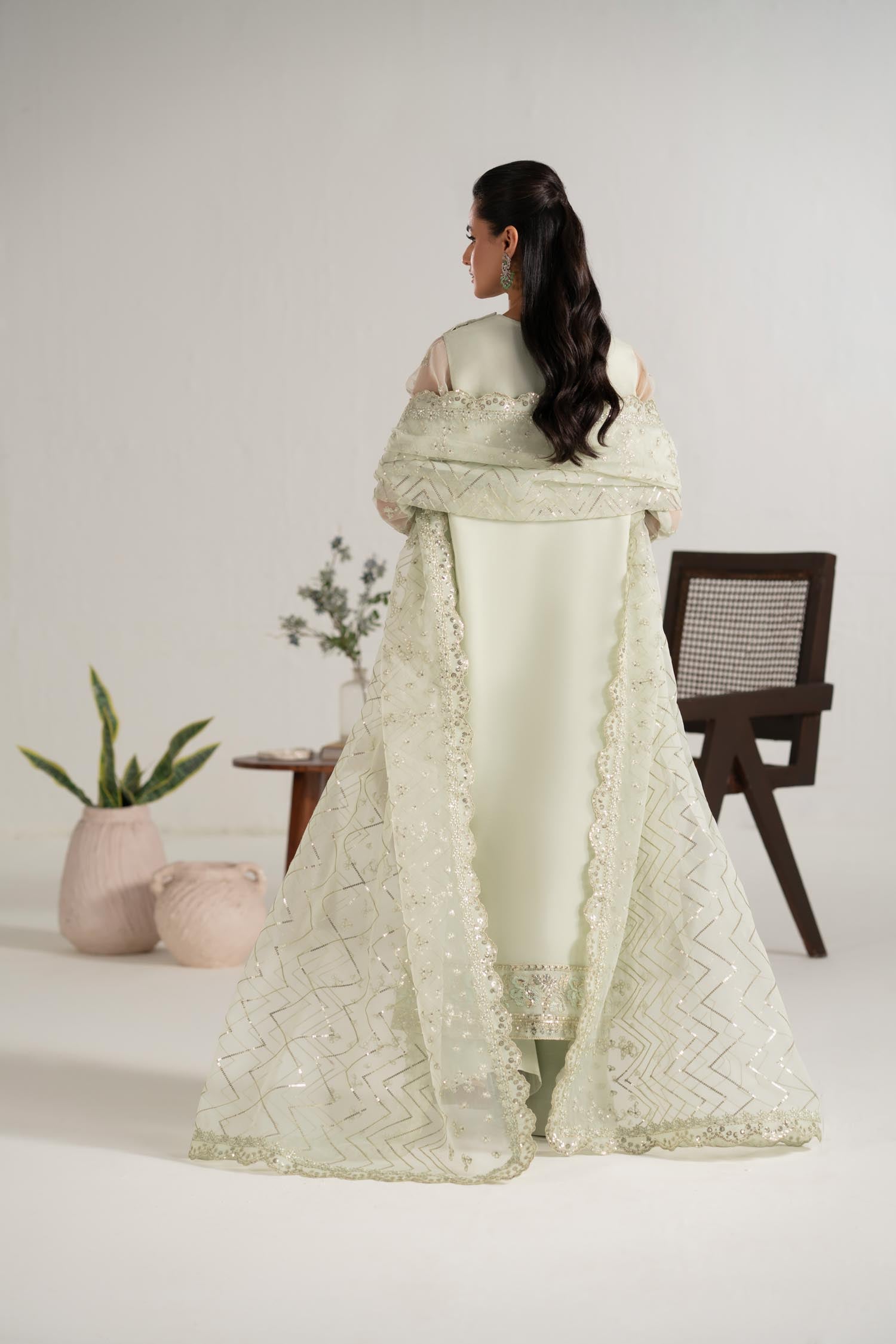 Pistachio Green Embroidered Organza Salwar Kameez (3-Piece) - Image 8