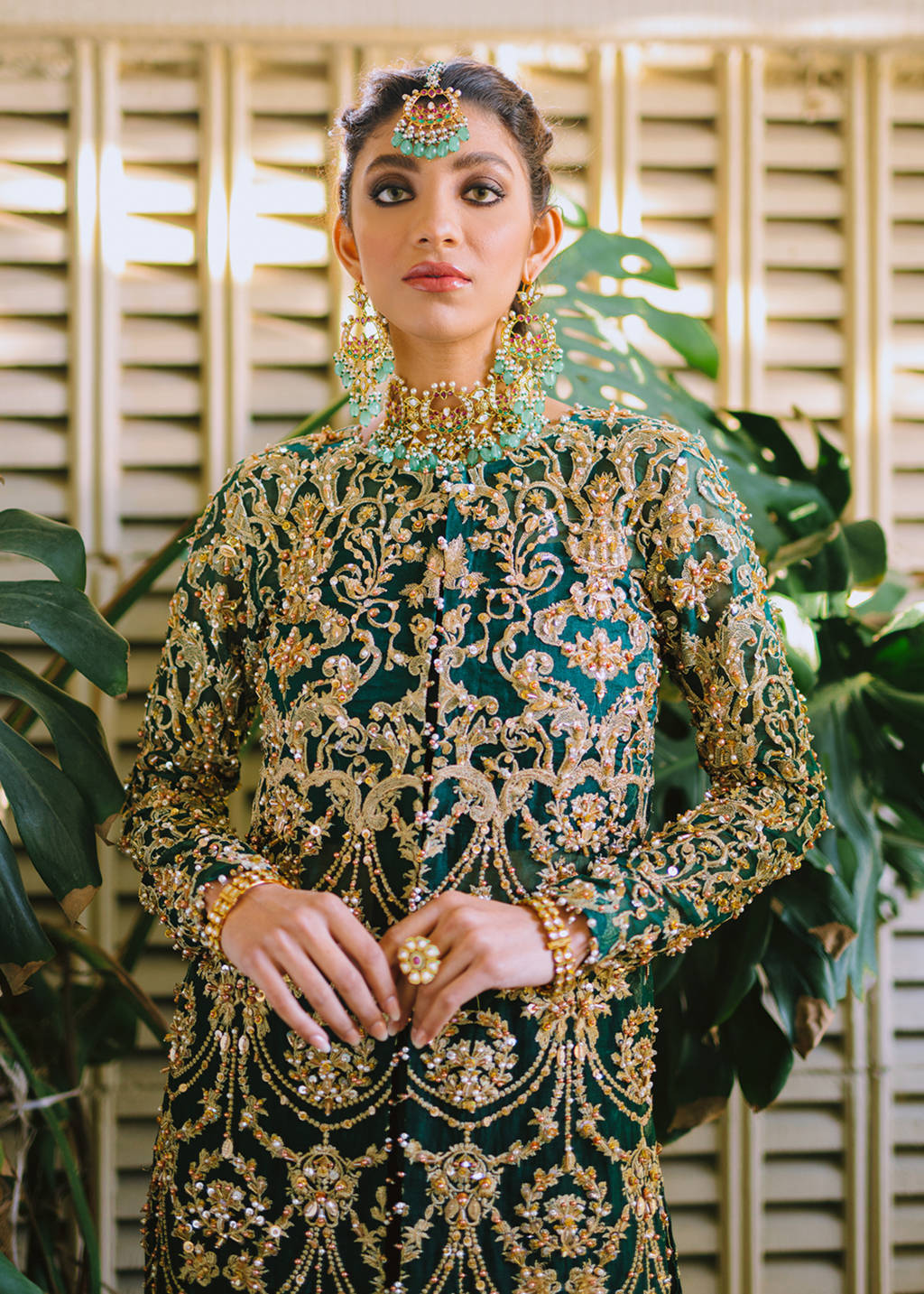 Indian Bottle Green Embroidered Organza Salwar Kameez (2-Piece) - Image 6