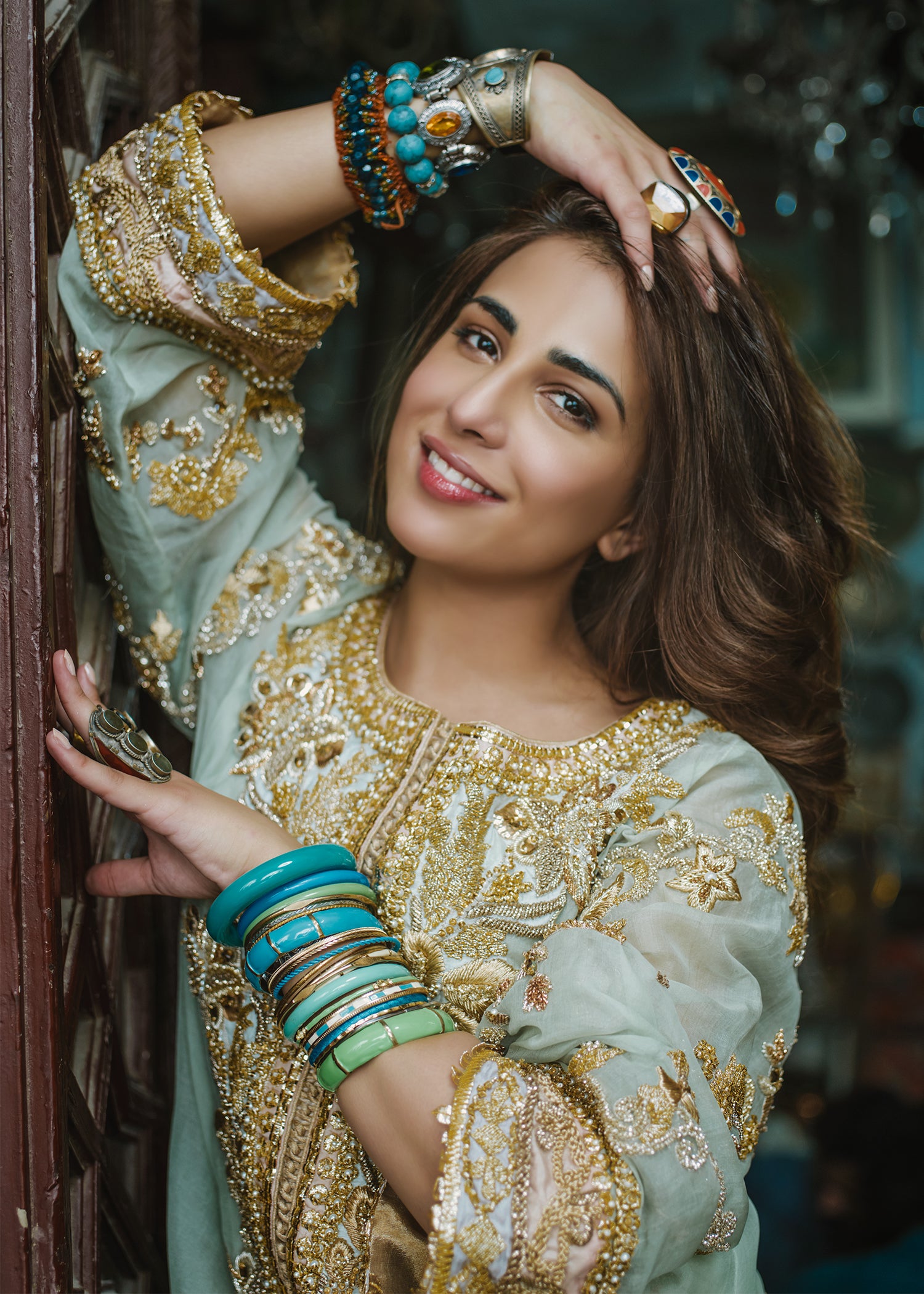 Mint Embroidered Organza Salwar Kameez (3-Piece) - Image 2