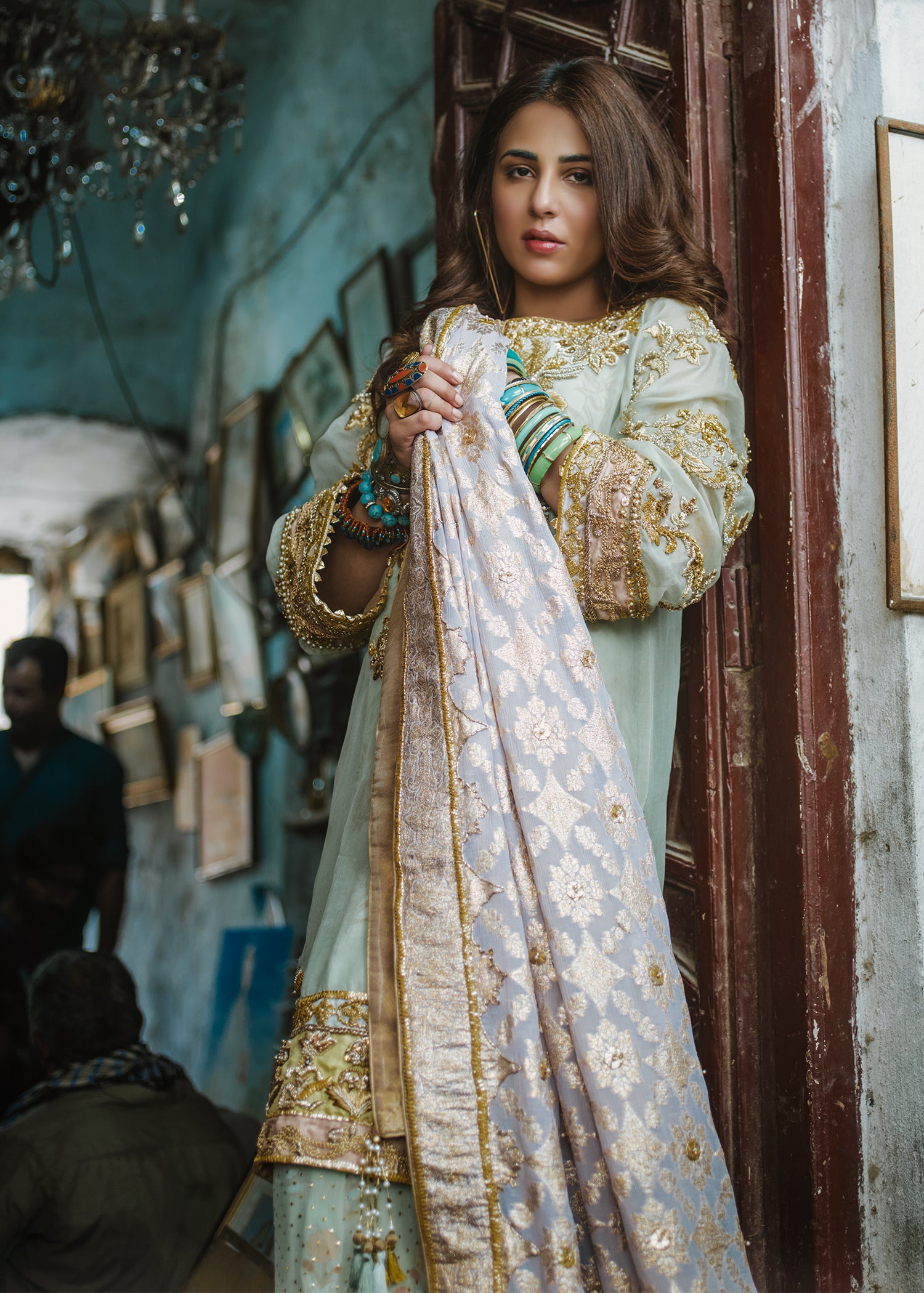 Mint Embroidered Organza Salwar Kameez (3-Piece) - Image 6