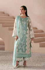 Pakistani Seafoam Embroidered Organza Salwar Kameez (3-Piece) - Image 2