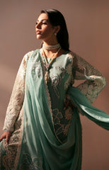 Pakistani Seafoam Embroidered Organza Salwar Kameez (3-Piece) - Image 6