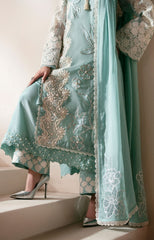 Pakistani Seafoam Embroidered Organza Salwar Kameez (3-Piece) - Image 7