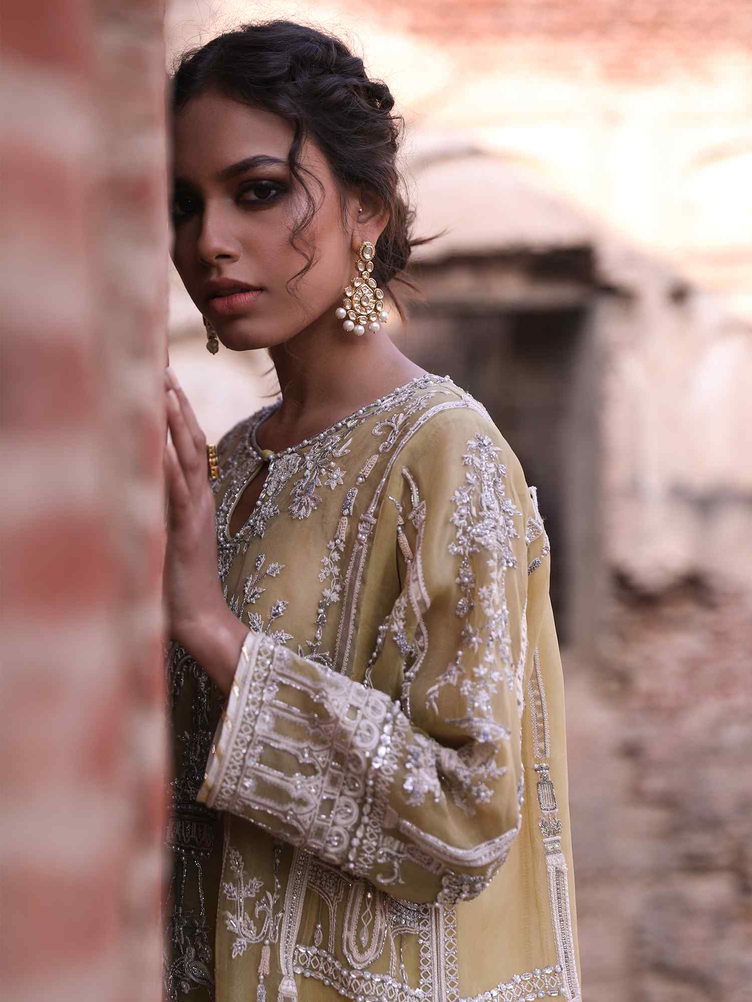 Lime Hand-Embroidered Organza & Raw Silk Kurta (2-Piece) - Image 2