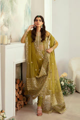 Olive Green Embroidered Organza Salwar Kameez (3-Piece) - Image 2