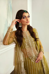 Olive Green Embroidered Organza Salwar Kameez (3-Piece) - Image 3