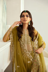 Olive Green Embroidered Organza Salwar Kameez (3-Piece) - Image 5