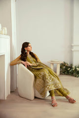 Olive Green Embroidered Organza Salwar Kameez (3-Piece) - Image 7