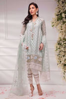 Pakistani Mint Green Embroidered Organza & Raw Silk Salwar Kameez (3-Piece) - Image 1