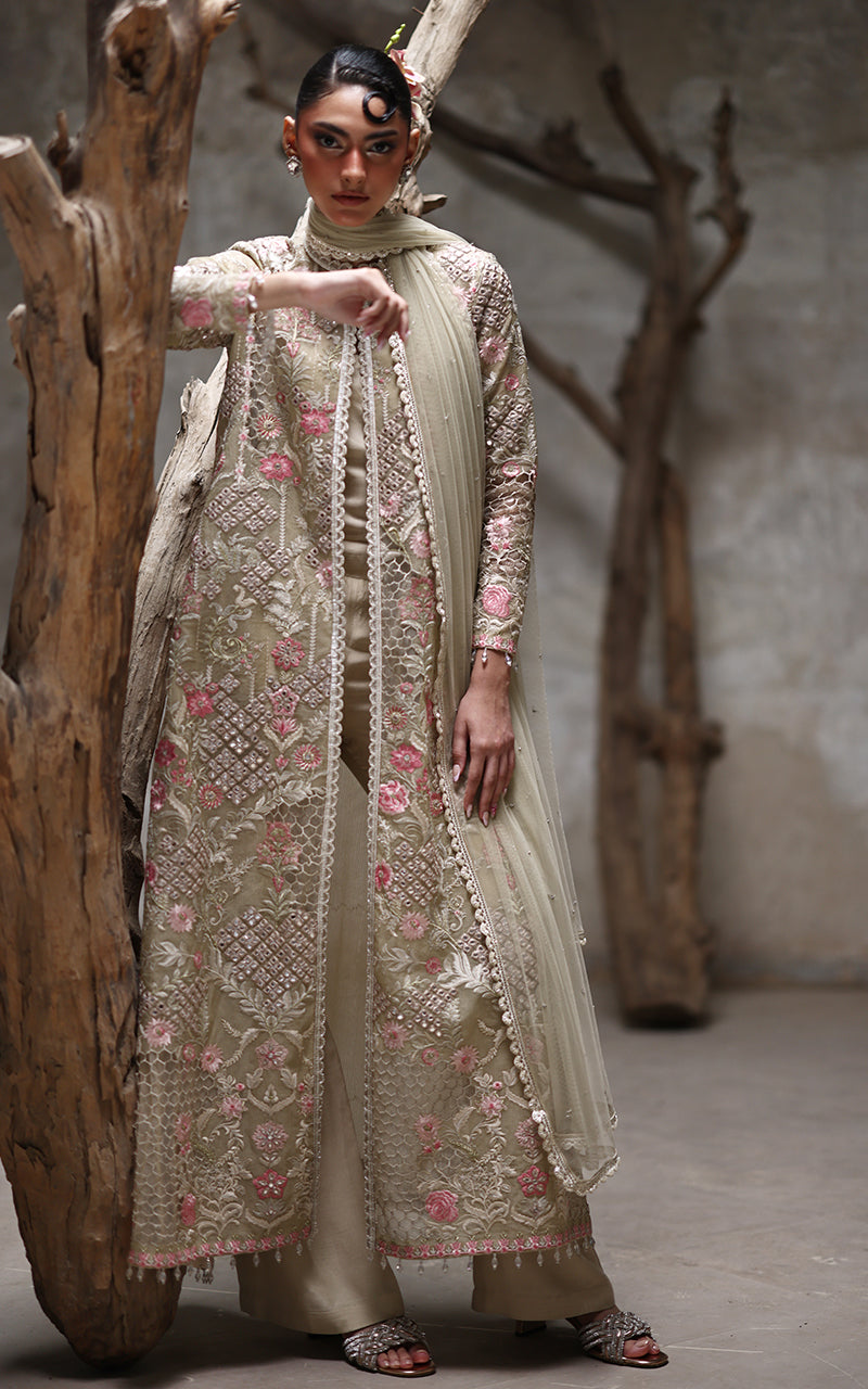 Sage Embroidered Organza Long Jacket Dress (3-Piece) - Image 3