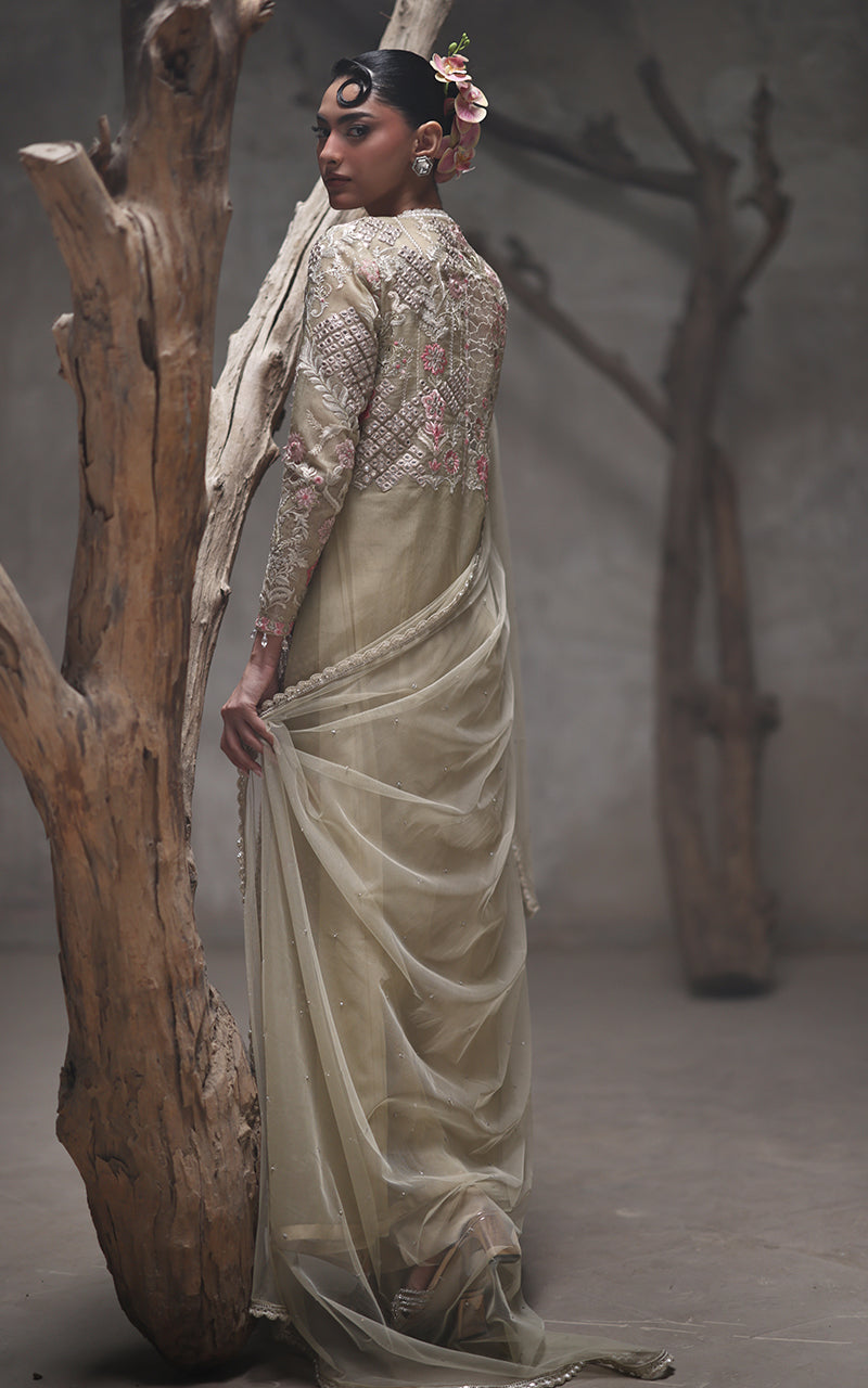 Sage Embroidered Organza Long Jacket Dress (3-Piece) - Image 4