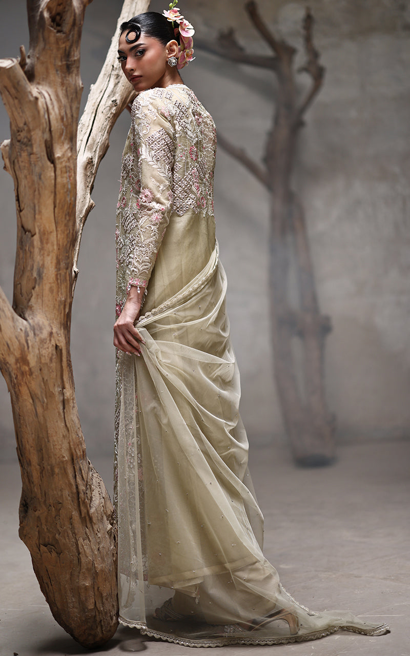 Sage Embroidered Organza Long Jacket Dress (3-Piece) - Image 5