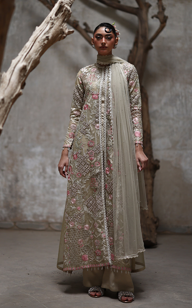 Sage Embroidered Organza Long Jacket Dress (3-Piece) - Image 7