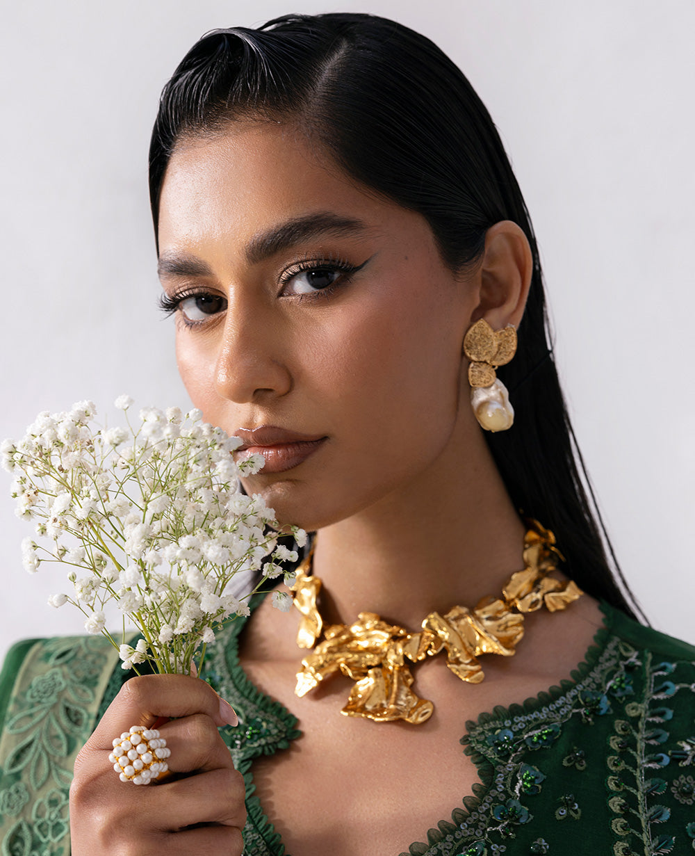 Holly Green Resham Embroidered Organza Salwar Kameez (3-Piece) - Image 6