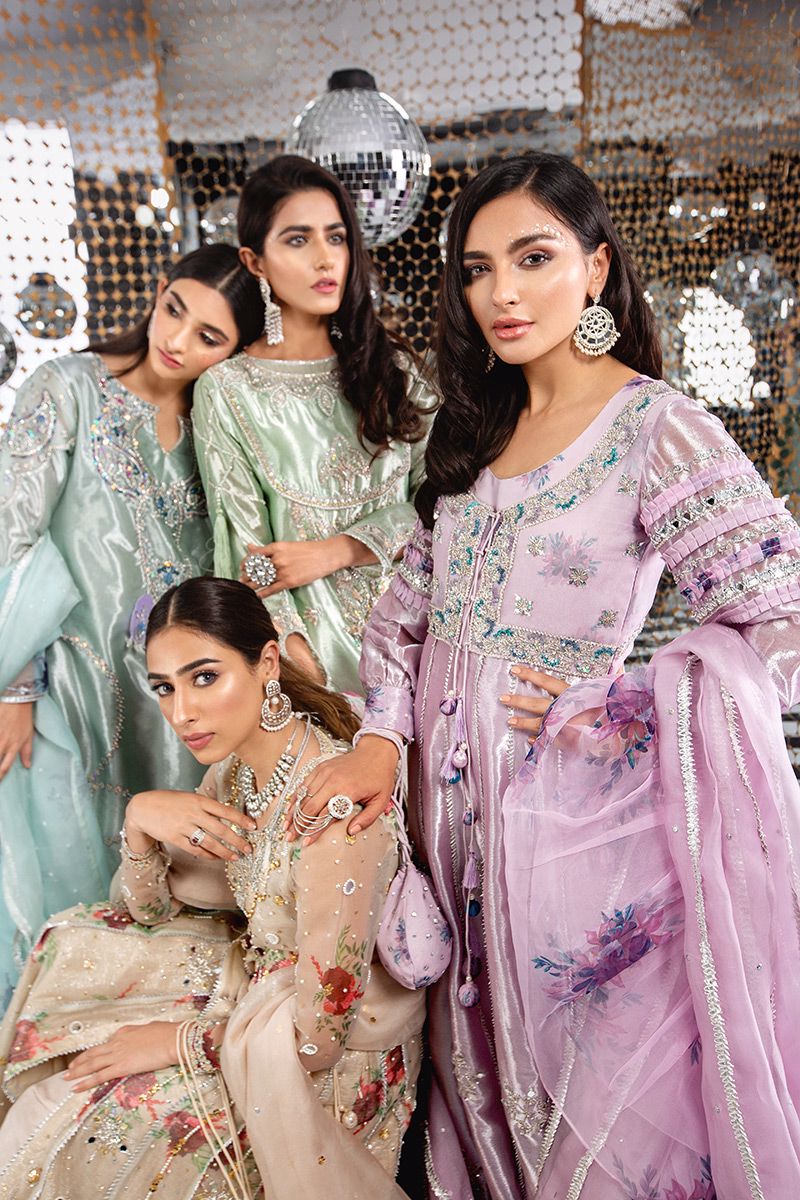 Pakistani Seafoam Embroidered Organza Salwar Kameez (3-Piece) - Image 6