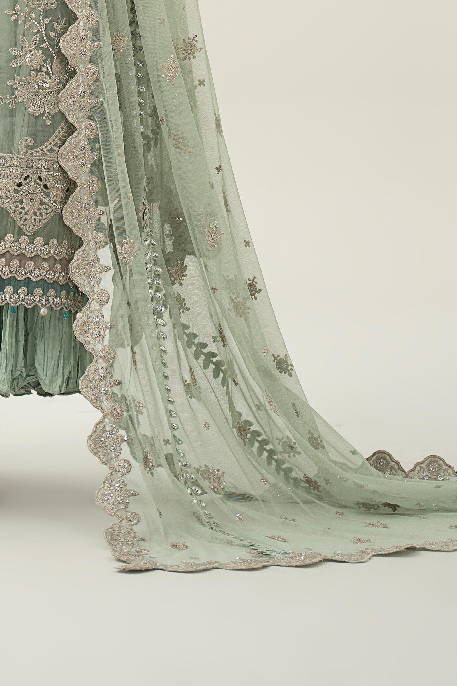Pakistani Sea Green Embroidered Organza 3-Piece Suit - Image 5