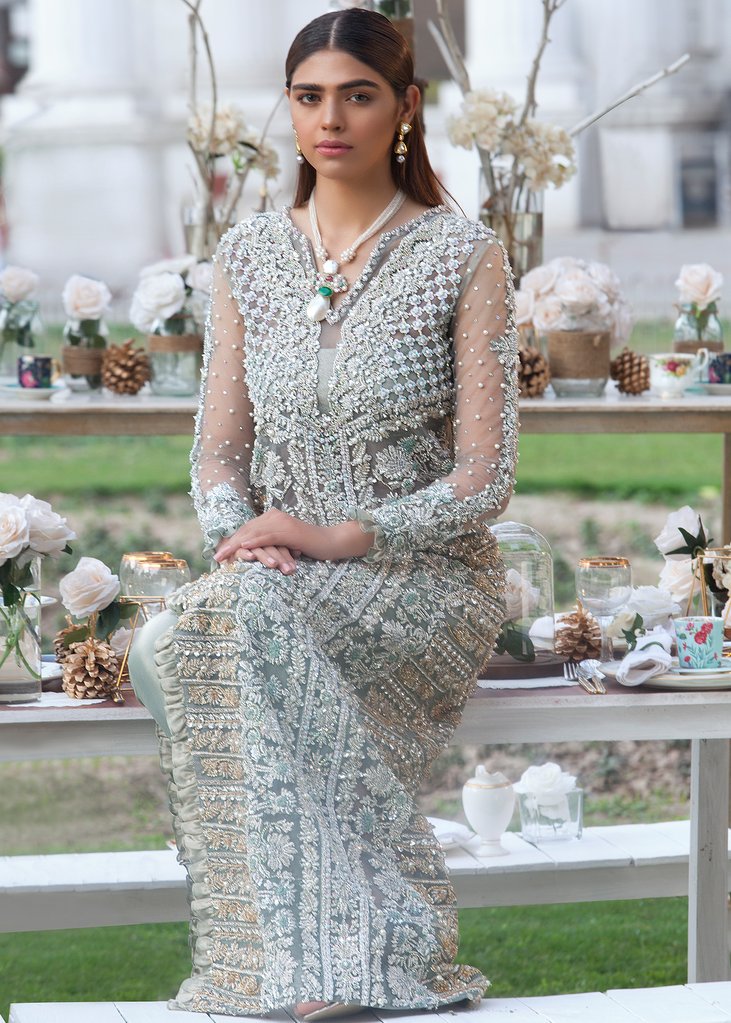 Pistachio Embroidered Organza Salwar Kameez (2-Piece) - Image 1