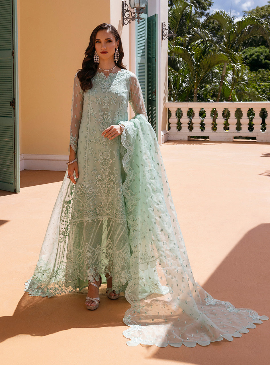 Pakistani Mint Green Embroidered Organza Salwar Kameez (3-Piece) - Image 1