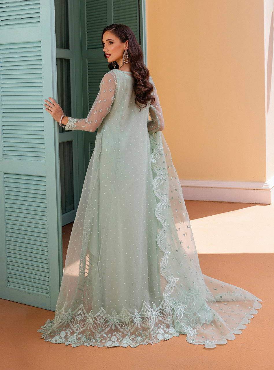 Pakistani Mint Green Embroidered Organza Salwar Kameez (3-Piece) - Image 3
