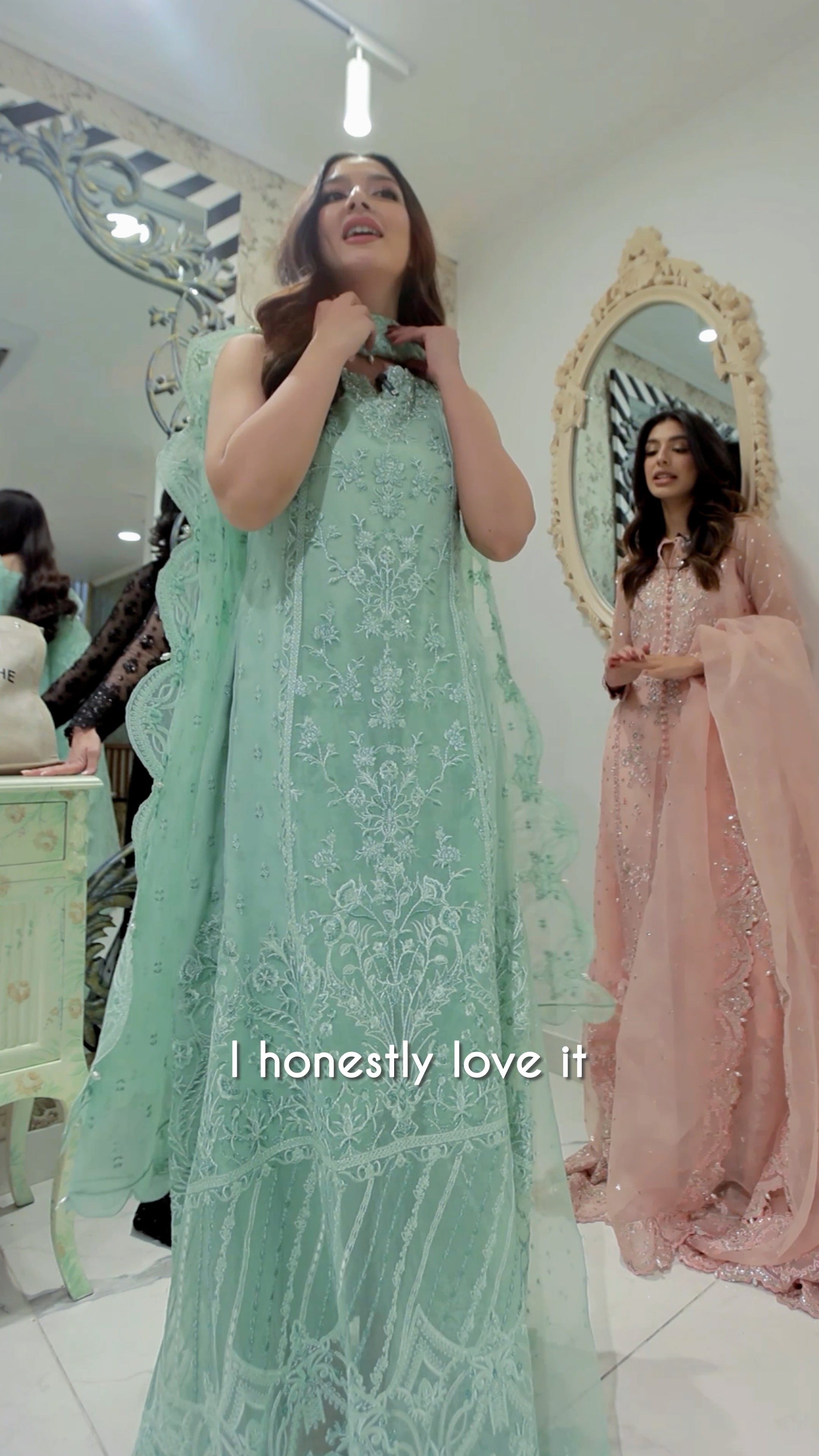 Pakistani Mint Green Embroidered Organza Salwar Kameez (3-Piece) - Image 6