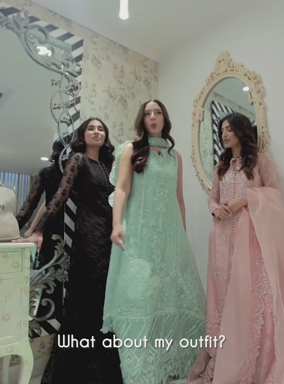 Pakistani Mint Green Embroidered Organza Salwar Kameez (3-Piece) - Image 8