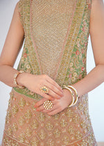 Pakistani Olive Green Embroidered Organza Salwar Kameez (3-Piece) - Image 5