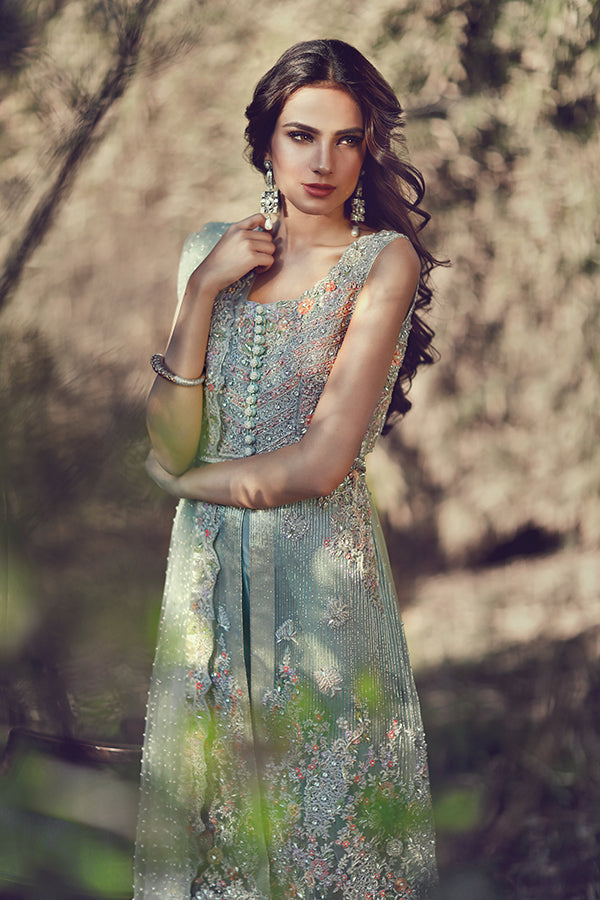 Seafoam Green Embroidered Organza Salwar Kameez (3-Piece) - Image 4