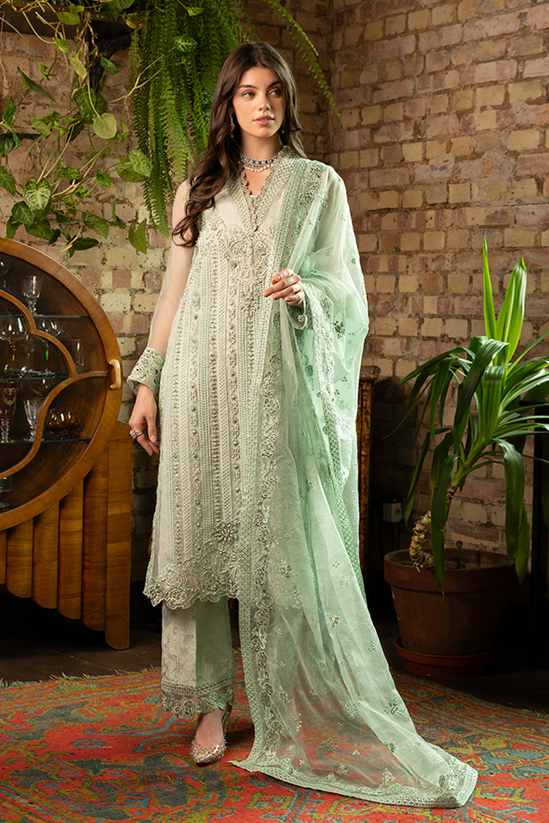 Mint Green Embroidered Organza Salwar Kameez (3-Piece) - Image 1