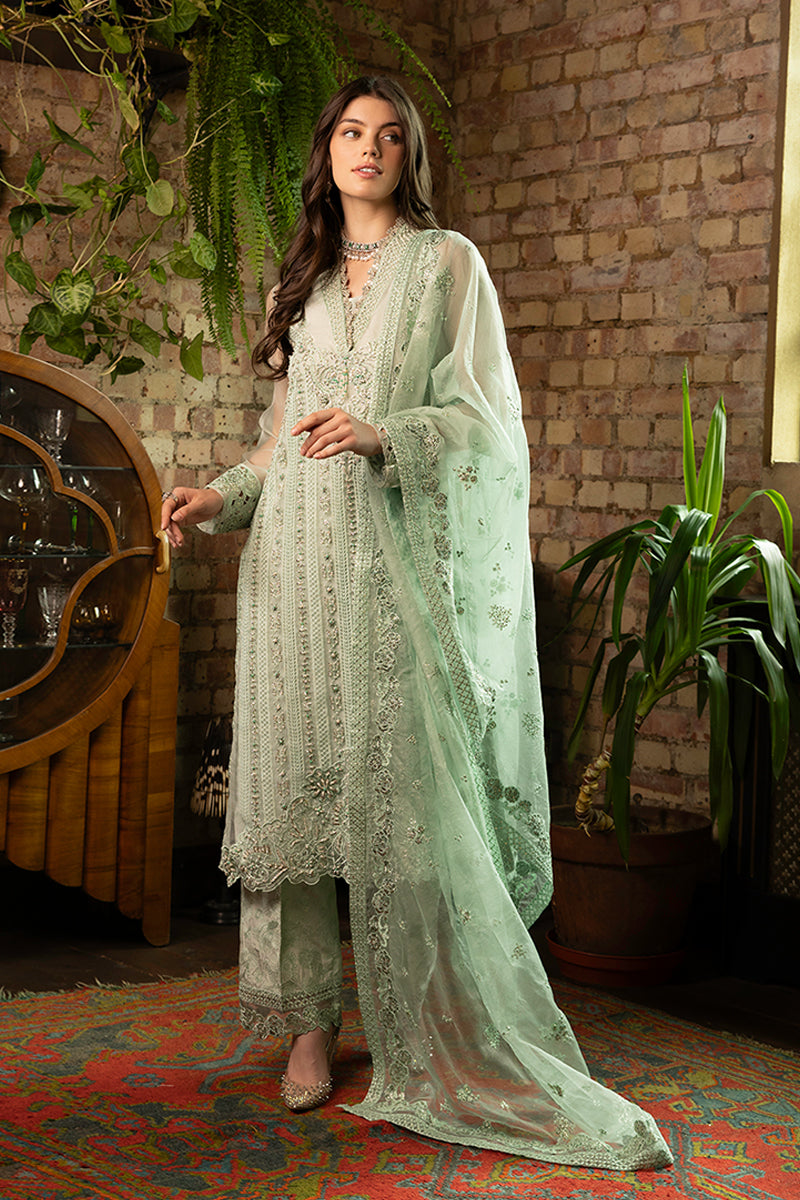 Mint Green Embroidered Organza Salwar Kameez (3-Piece) - Image 3