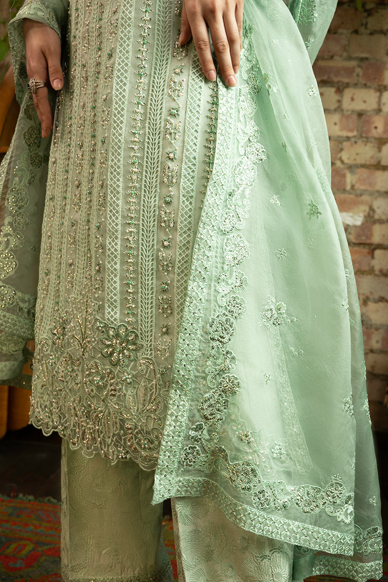 Mint Green Embroidered Organza Salwar Kameez (3-Piece) - Image 5