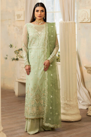 Mint Green Embroidered Net & Organza Suit (3-Piece) - Image 1